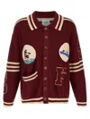 Found Varsity Patch Collared Cardigan In Burgundy