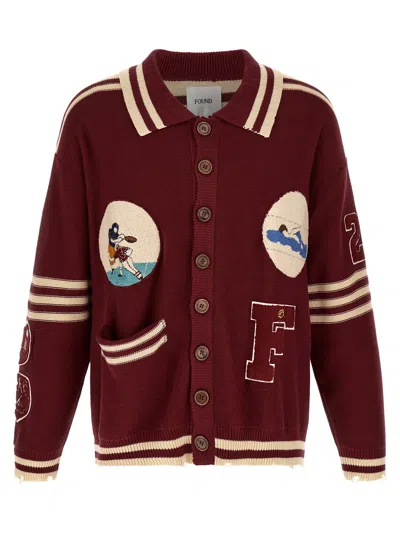 Found 'fin Varsity' Collared Cardigan In Burgundy