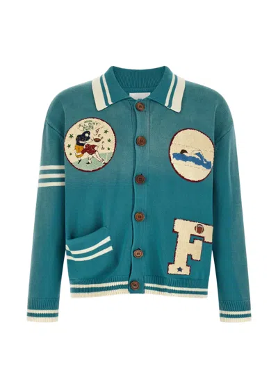 Found Fin Varsity Patch-detail Cardigan In Blue