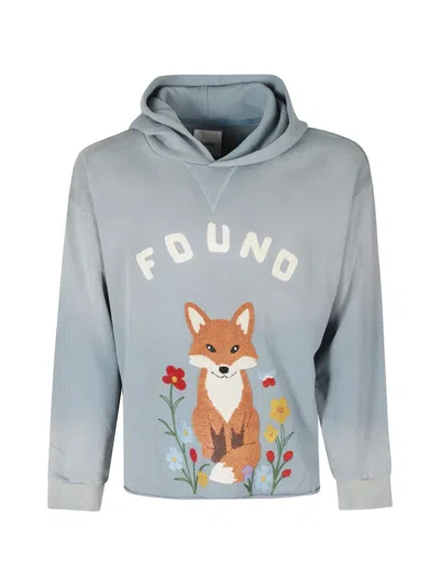 Found Fox-patch Embroidered Hoodie In Blue