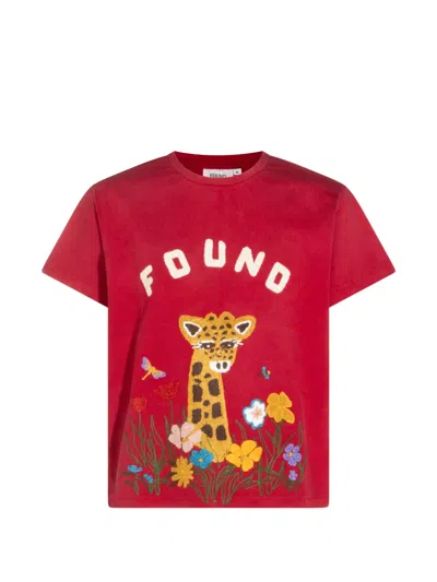 Found Giraffe-embroidered Cotton T-shirt In Red