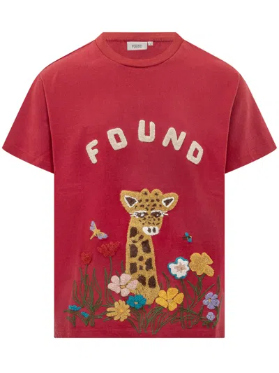 Found Graphic Embroidered T-shirt In Washed Berry
