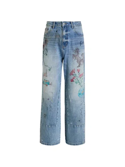 Found Graphic-print Panelled Jeans In Blue