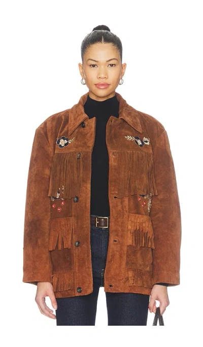 Found Hand Embroidered Suede Fringe Jacket In Brown