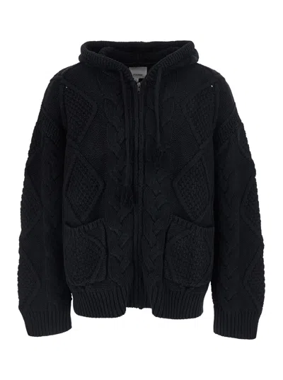 Found Hooded Wool Cardigan In Black