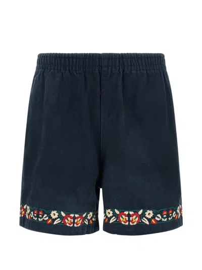 Found Embroidery Twill Floral Shorts In Blue