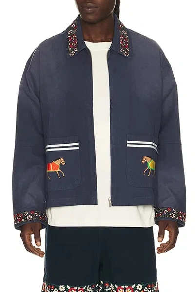 Found Equestrian-inspired Cotton Twill Work Jacket In Blue
