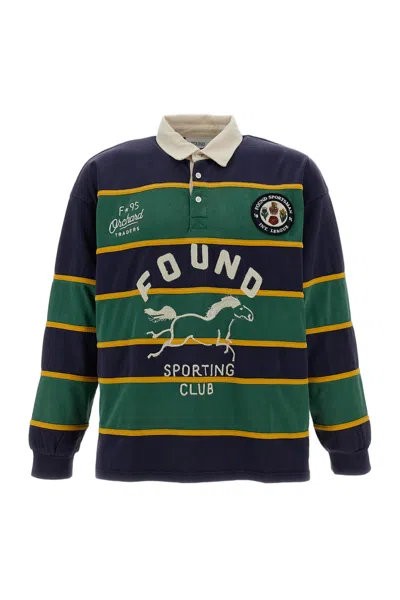Found Horse Logo Rugby Striped Cotton Polo Shirt In Green