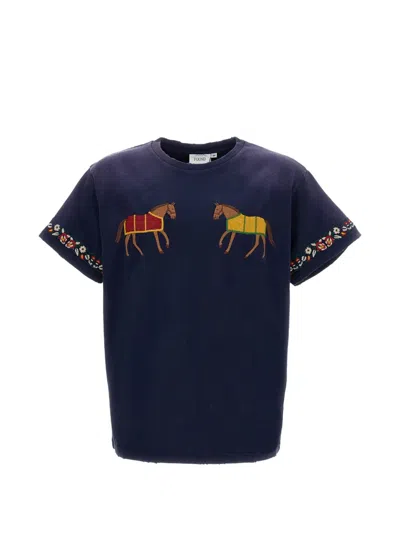 Found Horse-embroidered Floral-detail T-shirt In Blue