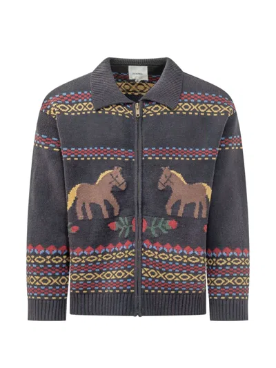 Found Isles Horse-intarsia Zip-up Cardigan In 블루