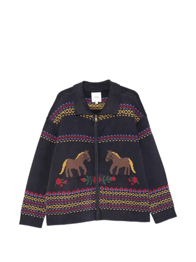 Found Isles Horse-intarsia Zip-up Cardigan In Purple