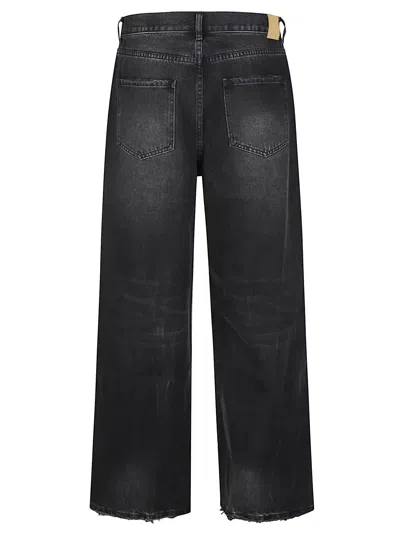 Found Lacy Baggy Distressed Raw Hem Cotton Jeans In Black