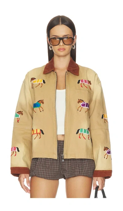Found Lariat Horse Embroidered Work Jacket In Sand