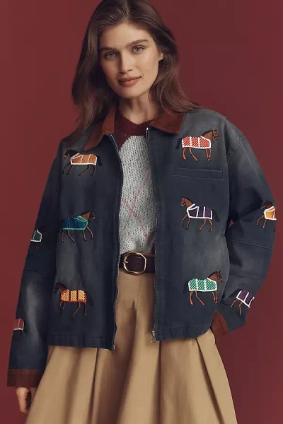 Found Lariat Horse Embroidery Jacket In Blue