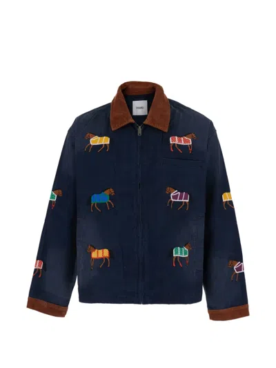 Found Lariat Horse-embroidered Corduroy-collar Jacket In Blue