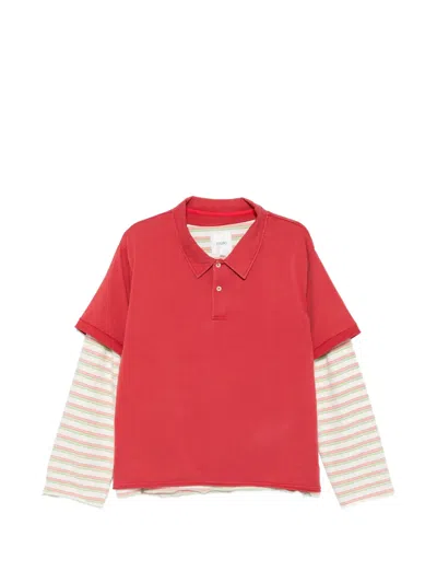 Found Layered-effect Striped Polo Shirt In Red