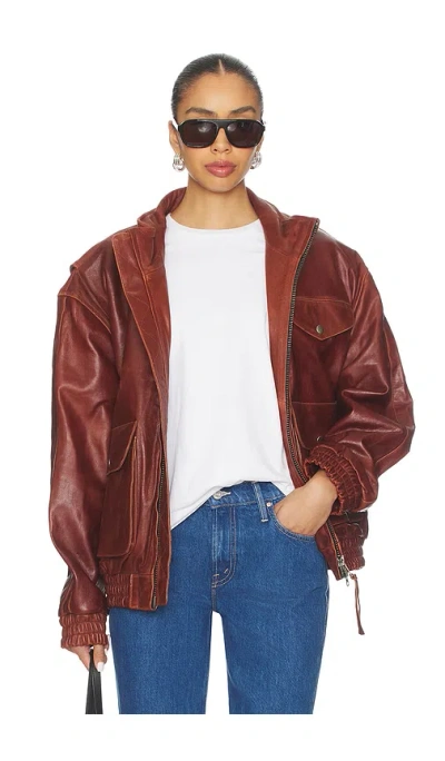 Found Leather Bomber Jacket In Deep Burgundy