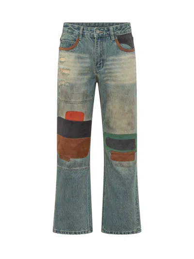 Found Leather Patch Jeans In Vintage Blue