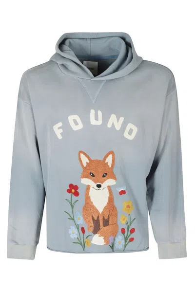 Found Light Blue Wildlife Embroidered French Terry Hoodie In White
