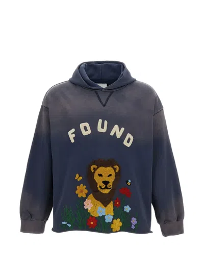 Found Lion-embroidered Raw-cut Hoodie In Blue