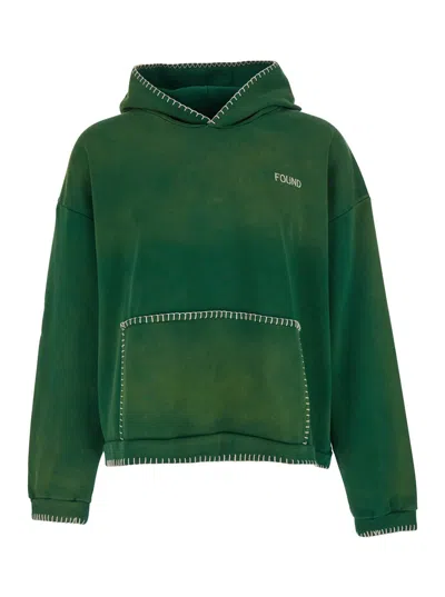 Found Men's Logo Lettering Cotton Hoodie With Fixed Hood And Kangaroo Pocket In Green
