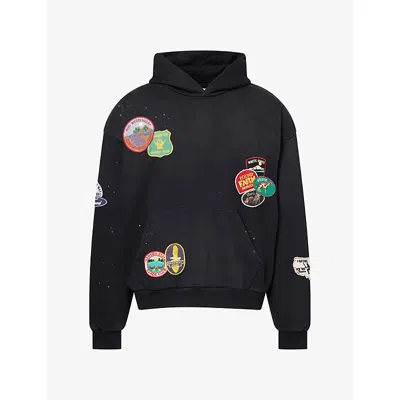 Found Mens Distressed Patch-embellished Cotton Hoody Vintage Black