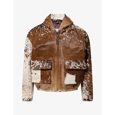 Found Mens Drover Semi-elasticated Leather Hoodie Brown In Multi
