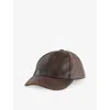Found Mens  Croc-embossed Distressed Leather Cap In Brown