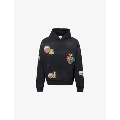 Found Mens Vintage Black Assorted Patchwork Cotton-jersey Hoody