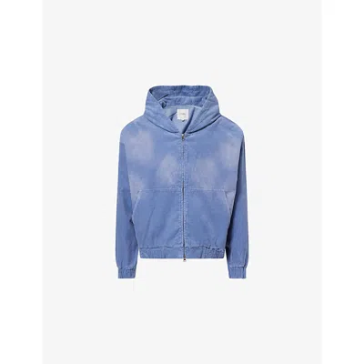 Found Mens Faded Blue Distressed Corduroy Zip-through Cotton Hoody Xl