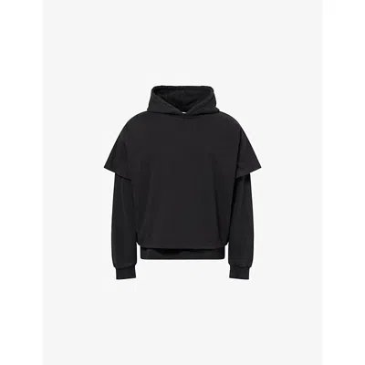 Found Mens Vintage Black Double-layer Cotton-jersey Hoody In Blue