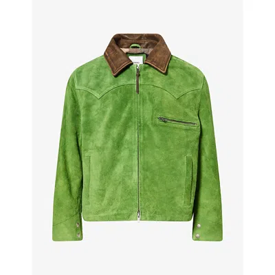 Found Mens  Western Barn Leather Jacket In Mossy Green
