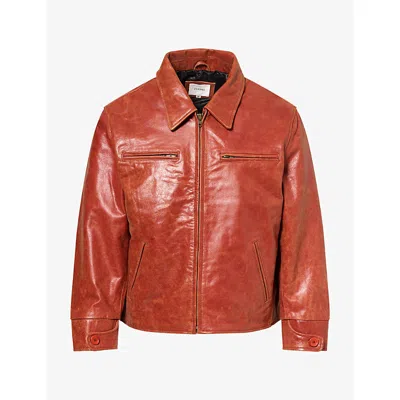 Found Mens Marlboro Racer Leather Jacket Faded Red