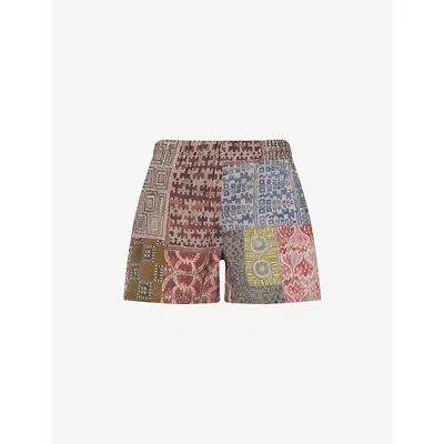 Found Mens Tapestry Printed Cotton Shorts Multi