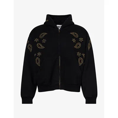 Found Mens Stud-embellished Zip-up Cotton Hoody Vintage Black