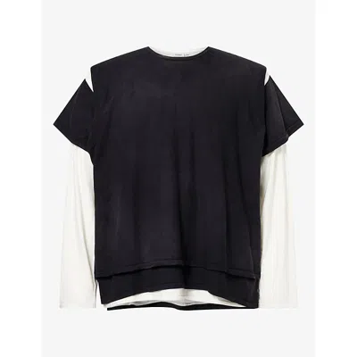Found Mens Triple Layer Long-sleeve Cotton-blend T-shirt Black