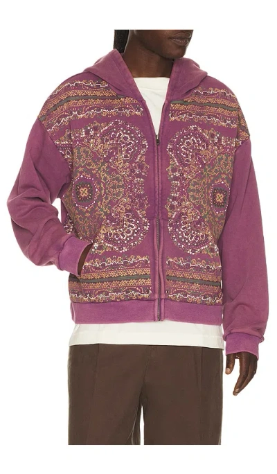 Found Motif Zip Up Hoodie In Purple