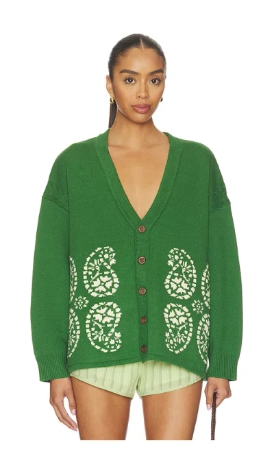 Found Paisley Jacquard Cardigan In Hunter Green