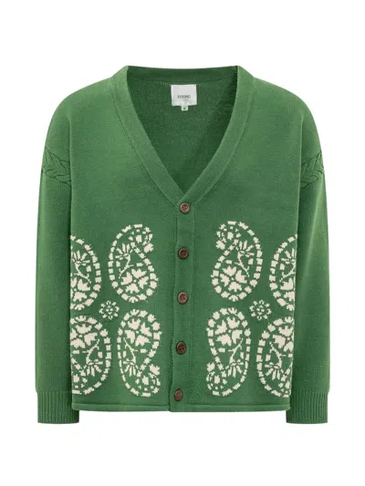 Found Paisley-jacquard Cable-knit Cardigan In Green
