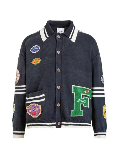 FOUND PATCH-DETAIL STRIPED CARDIGAN