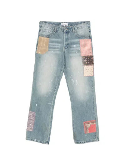 Found Patchwork Paint-splatter Jeans In Blue