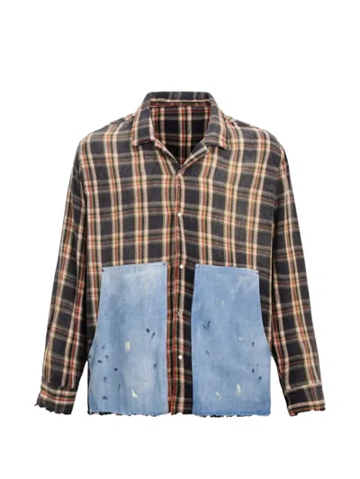 Found Plaid-pattern Denim-panel Shirt In Multi