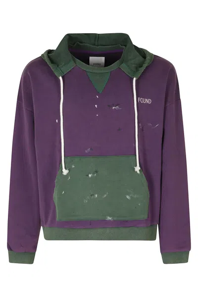 Found Purple/green Two Tone Painter Distressed Cotton Hoodie