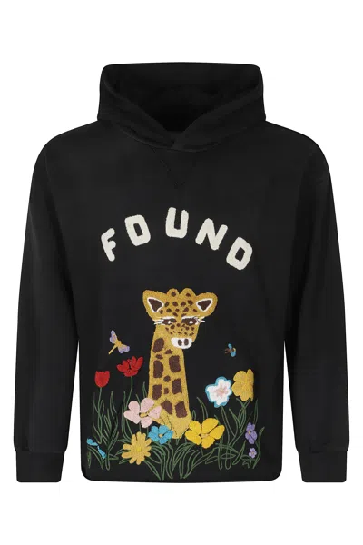 Found Purple/green Wildlife Printed Cotton Hoodie In Black