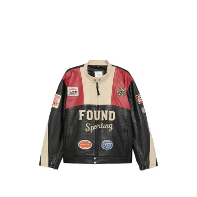 Found Racer Logo-patch Leather Jacket In Black/neutrals