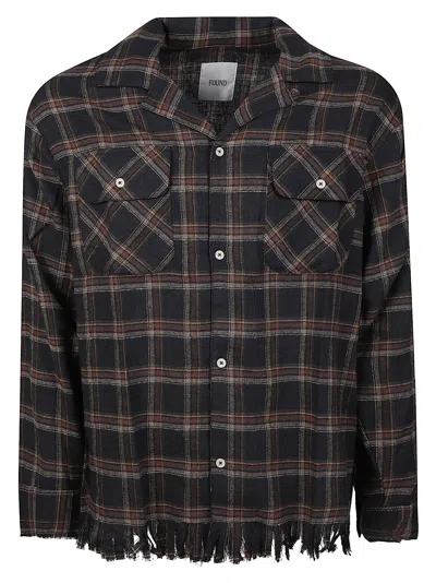 Found Raw Cut Fringe Plaid Cotton Shirt In Black