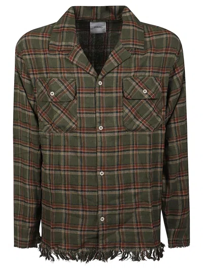 Found Raw Cut Fringe Plaid Cotton Shirt In Green