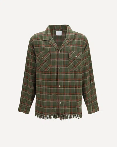 Found Raw-cut Fringe Plaid Shirt In Green
