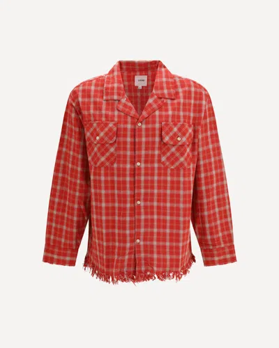 Found Raw-cut Fringe Plaid Shirt In Red