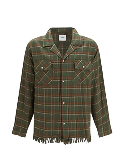 Found Raw-cut Fringed Plaid Camp Shirt In Green